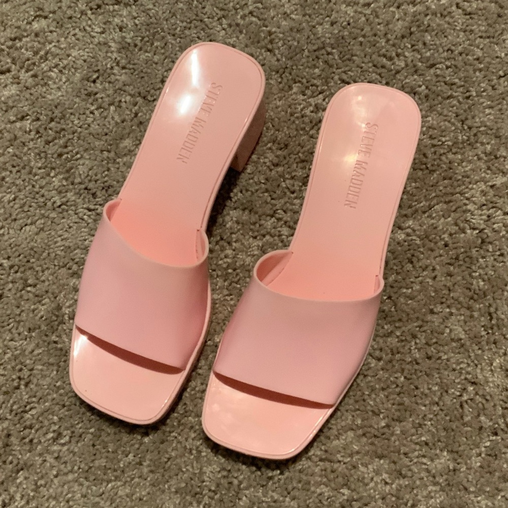 Steve Madden Light Pink Block Heel Mules - Picture 3 of 5